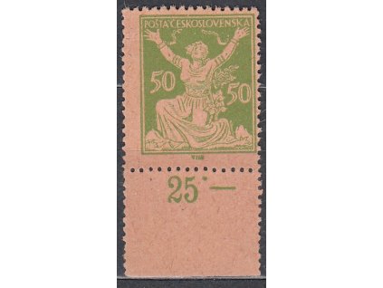 50h zelená, zoubkovaný ZT na nahnědlém papíru bez lepu, krajový kus s počitadlem, Nr.156