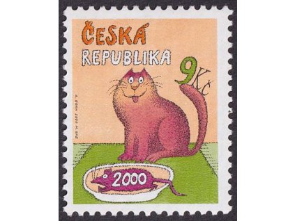 2000, 9 Kč Poslední známka, DV - ryska přes oči kočky, Nr.279, ** , ZP 37/1