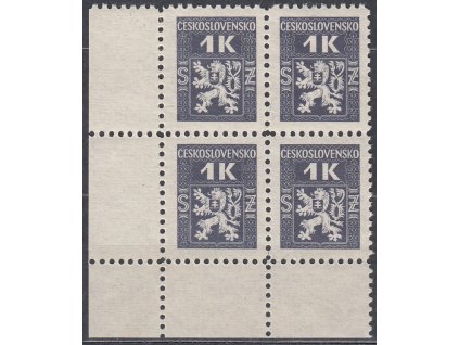 1945, 1K Služební I, roh. 4blok s DV na ZP91/2 - tečka v hodnotové číslici 1, Nr.SL2, */**