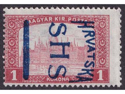 1918, 1 Kr Parlament, jiný typ přetisku SHS, MiNr.79, * po nálepce