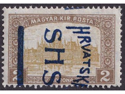 1918, 2 Kr Parlament, jiný typ přetisku SHS, MiNr.80, * po nálepce