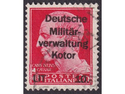 Kotor, 1944, 10.-LIT/20C přetisková, MiNr.6, razítkované