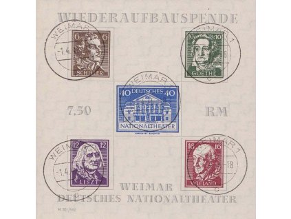 Thüringen, 1946, aršík Wiemar-theaters, MiNr.Bl.3A, razítkované