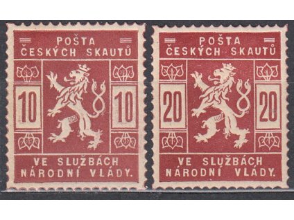 10 a 20h Skautské, obě ZT v hnědočervené barvě, Nr.SK1-2, * po nálepce¨, vzácné