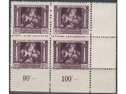 100h hnědofialová, rohový 4blok s posunutou dolní perf. do obrazu zn., Nr.31B, **