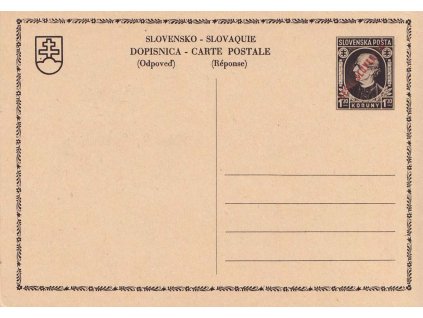 CDV 82 Hlinka, II. díl z dvojité dopisnice, odpověď