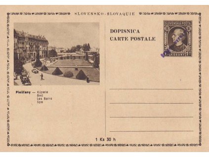 CDV 81 (9) Hlinka, Piešťany - Kúpele, fialový přetisk, ohnutý roh, hledané