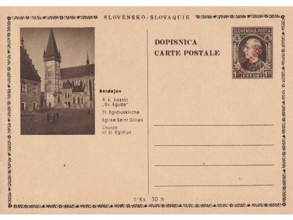 CDV 81A (16) Hlinka, Bardejov, červený přetisk, varianta A, lehká omačkání