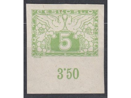 5h zelená, bílý papír, zk.Beneš, krajový kus s počitadlem, Nr.S2N, **, malá výrobní dv