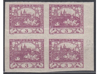 3h fialová, krajový 4blok s DV - větev, Nr.2, **, lehký lom na horních zn., zn. s DV bezvadná