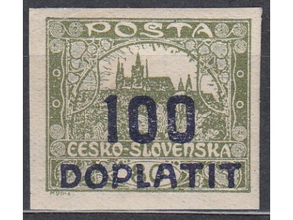 100/80h olivová, fialový přetisk, zk.Gilbert, Karásek, Nr.DL24a, * po nálepce