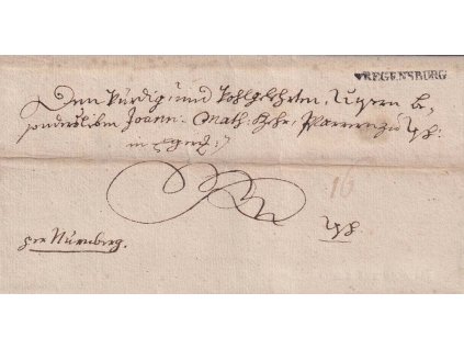 v.REGENSBURG, skládaný dopis zasl. v roce 1795 v Německu, stopy stáří