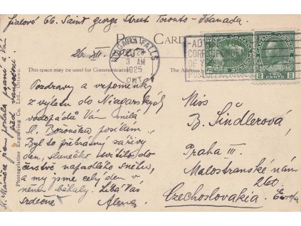 Kanada, 1925, DR Niagara Falls, pohlednice zasl. do ČSR, nepatrné omačkání