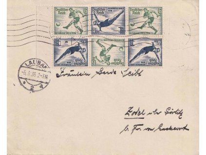 1936, DR Lauban, dopis vyfr. 6blokem protichůdných dvojic, prošlé