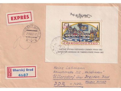 1962, DR Uherský Brod, R-Ex dopis zaslaný do Německa, lehká omačkání