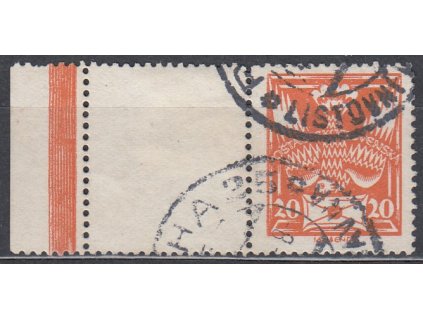 20h oranžová, Řz.13 3/4, kupon + okraj, Nr.148B, razítkované