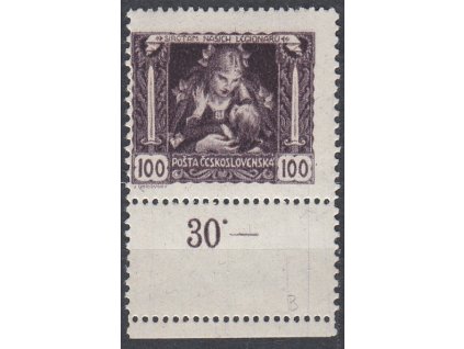 100h hnědofialová, kraj. kus s dvojitou perforací, Nr.31B, **