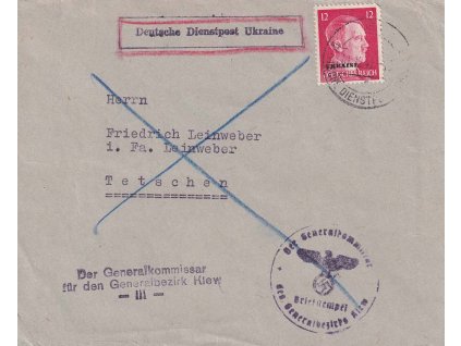 Ukraine, 1942, DR Deutsche Dienstpost Ukraine, dopis zasl. do Děčína,