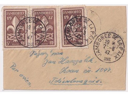 1947, DR Jamboree de la paix, dopis zasl. do ČSR, malý formát, stopy provozu