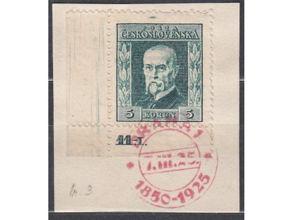 Výstřižek vyfr. zn. 5Kč TGM, I.typ, rohový kus s DČ 11-I, Nr.193, razítkované