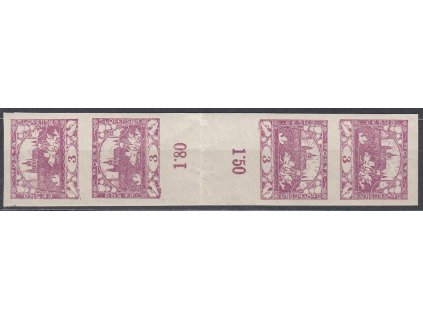 3h fialová, 4známkové meziarší, lehce přeložené, Nr.3M, **