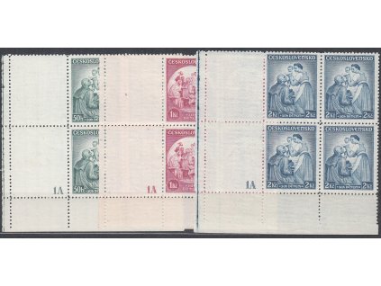 1936, 50h-2Kč Dětem, levé dolní rohové 4bloky s DČ 1A, Nr.295-7, **
