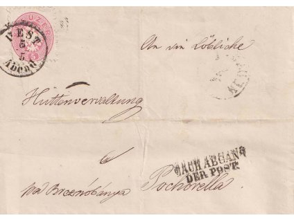 1866, DR Pest + Nach abgang der post, skládaný dopis zasl. na Slovensko,