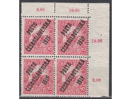 10f Válečné, rohový 4blok s počitadly, Nr.96, **
