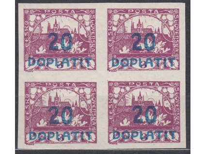 1922, 20/3h fialová, světle modrý přetisk, 4blok, Nr.DL16a, **