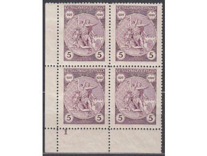 1929, 5Kč sv. Václav, rohový 4blok s DČ 1, Nr.247, **/*