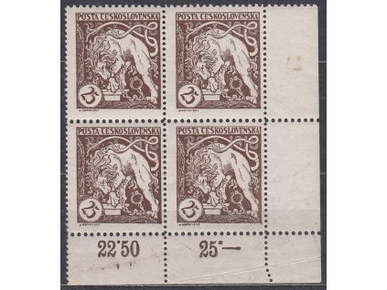 25h hnědá, rohový 4blok s počitadly a perforační přeložkou na okraji, Nr.28B, **, dv