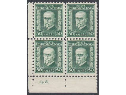 50h zelená, rohový 4blok s DČ 4A, lep s pruhy, Nr.206, **