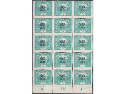 5h modrozelená, Řz.13 3/4, krajový 15blok s počitadly, Nr.SO3B, **