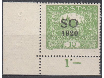 10h zelená, Hz.13 3/4:13 1/2, rohový kus s počitadlem, Nr.SO4A, **