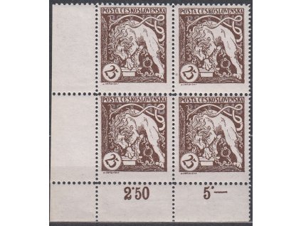 25h hnědá, Řz., levý dolní rohový 4blok, Nr.28B, **