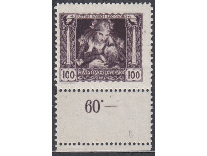 100h hnědofialová, kraj. kus s dvojitou perforací, Nr.31B, **