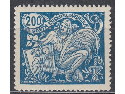 200h modrá, Řz.13 3/4, II.typ, Nr.174A, * po nálepce