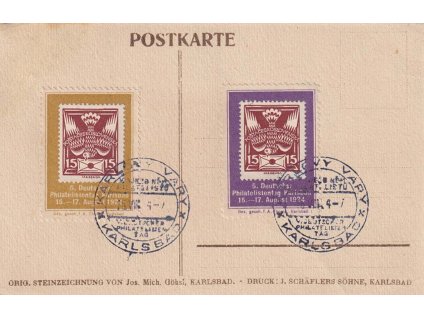 1924, Karlovy Vary, V. Sjezd německých filatelistů, propagační pohlednice