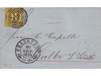 Thurn a Taxis, 1854, skládaný dopis vyfr. zn. 9 Kr MiNr.10, DR Frankfurt