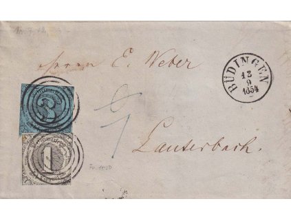 Thurn a Taxis, 1854, skládaný dopis vyfr. zn. 1+ 3 Kr MiNr.7,12, DR Büdingen