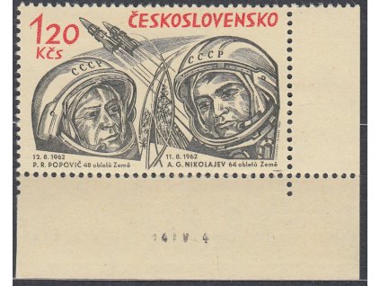 1964, 1.20Kčs Vesmír, rohový kus s datem tisku s DZ - 1 čárka, Nr.1373, **