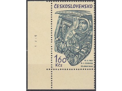 1964, 1.60Kčs Vesmír, rohový kus s datem tisku s DZ 2 čárky, Nr.1375, **