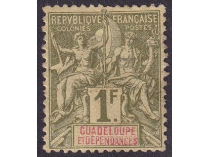 Guadeloupe, 1892, 1Fr Alegorie, MiNr.39, těžší * , lehký lom