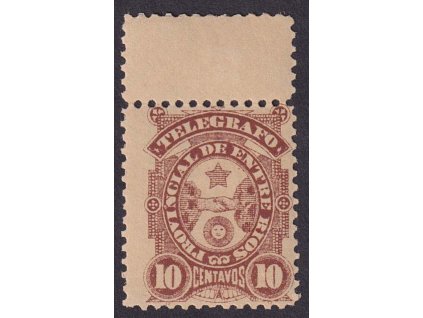 Argentina, Entrée Rios, 1898, 10 C Telegrafní známka, * po nálepce