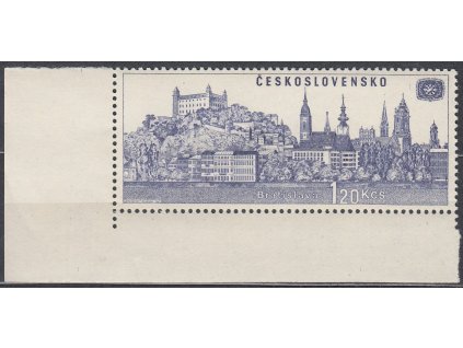 1967, 1.20Kčs Praha, DV - modrá čárka u emblému, rohový kus, Nr.1585, **