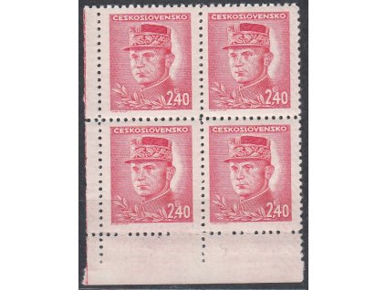 1945, 2.40Kčs Štefanik, II.typ, levý dolní rohový 4blok, Nr.421, **