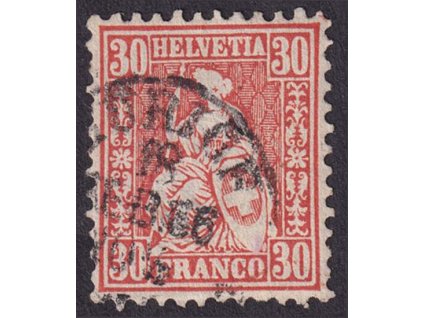 1862, 30 C Helvetia, MiNr.25, razítkované