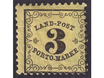 Baden, 1862, 3 Kr doplatní, MiNr.2, * po nálepce