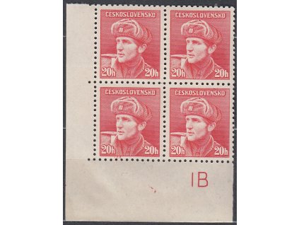 1945, 20h Londýnské, rohový 4blok s VV - skvrna v okraji dole, Nr.389, **