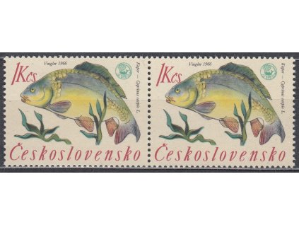 1966, 1Kčs Kapr, 2páska s ST II+I, Nr.1519, **